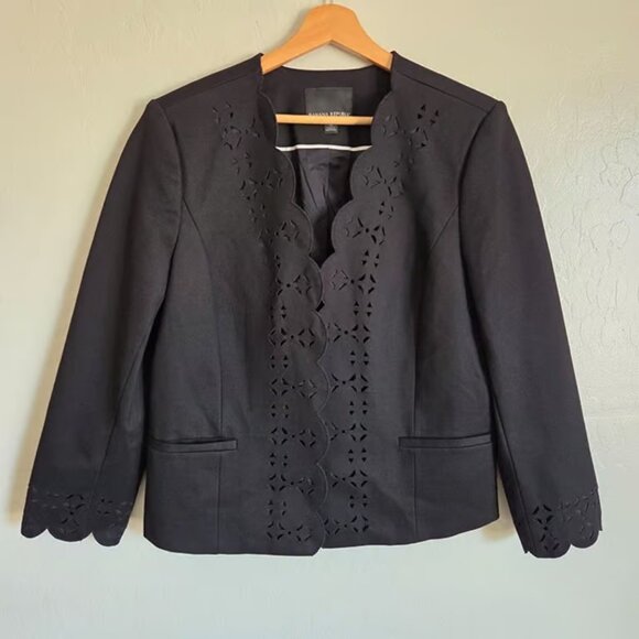 Banana Republic Ponte Knit Scalloped Open Front Blazer Black Size 12 Work Career - Picture 1 of 7